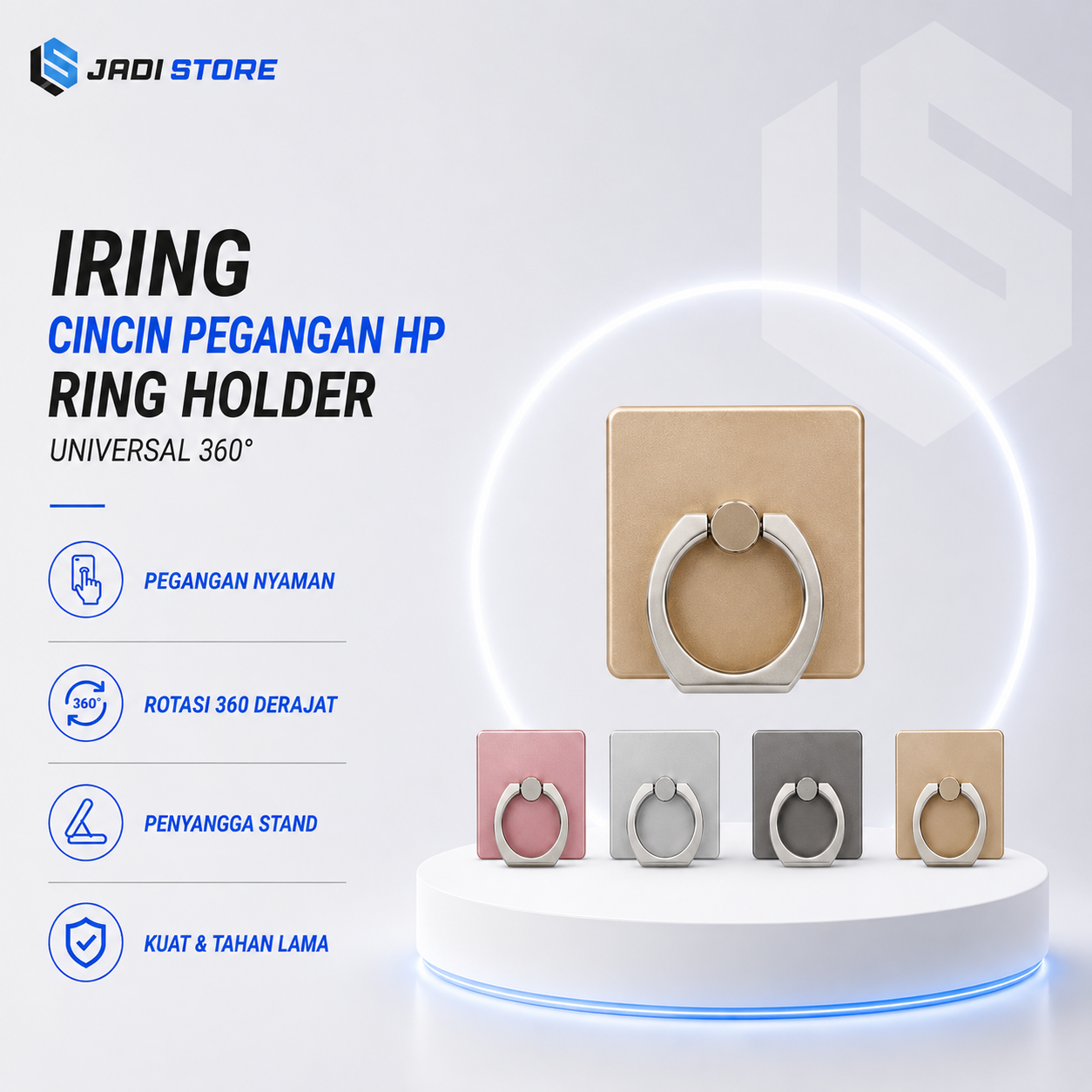 iRing Cincin Pegangan HP Ring Holder Handphone Metal Stand Dudukan Jari Tempel Universal 360 Derajat, Aksesori Smartphone untuk iPhone Android Tablet, Grip Ponsel Slim Minimalis sebagai Penyangga Meja - Gambar 2
