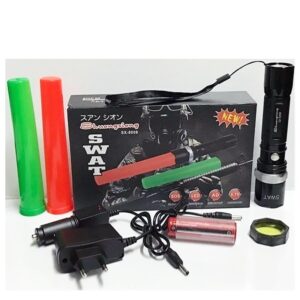 Senter Police Swat LED Super Terang Senter Tactical Multifungsi Kompas Waterproof Senter Cas Isi Ulang Rechargeable Jarak Jauh Fokus Zoom Lampu Darurat Outdoor Camping Hiking Keamanan Security Material Aluminium Solid Kuat Awet High Quality - Gambar 3