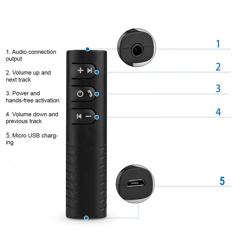 EASYIDEA Audio Bluetooth Receiver 3.5mm BT-450 Wireless AUX Car Kit Adapter Penerima Musik untuk Speaker, Headset dan Stereo Mobil, Bluetooth A2DP 10m dengan USB Mini Charging Portable - Gambar 9