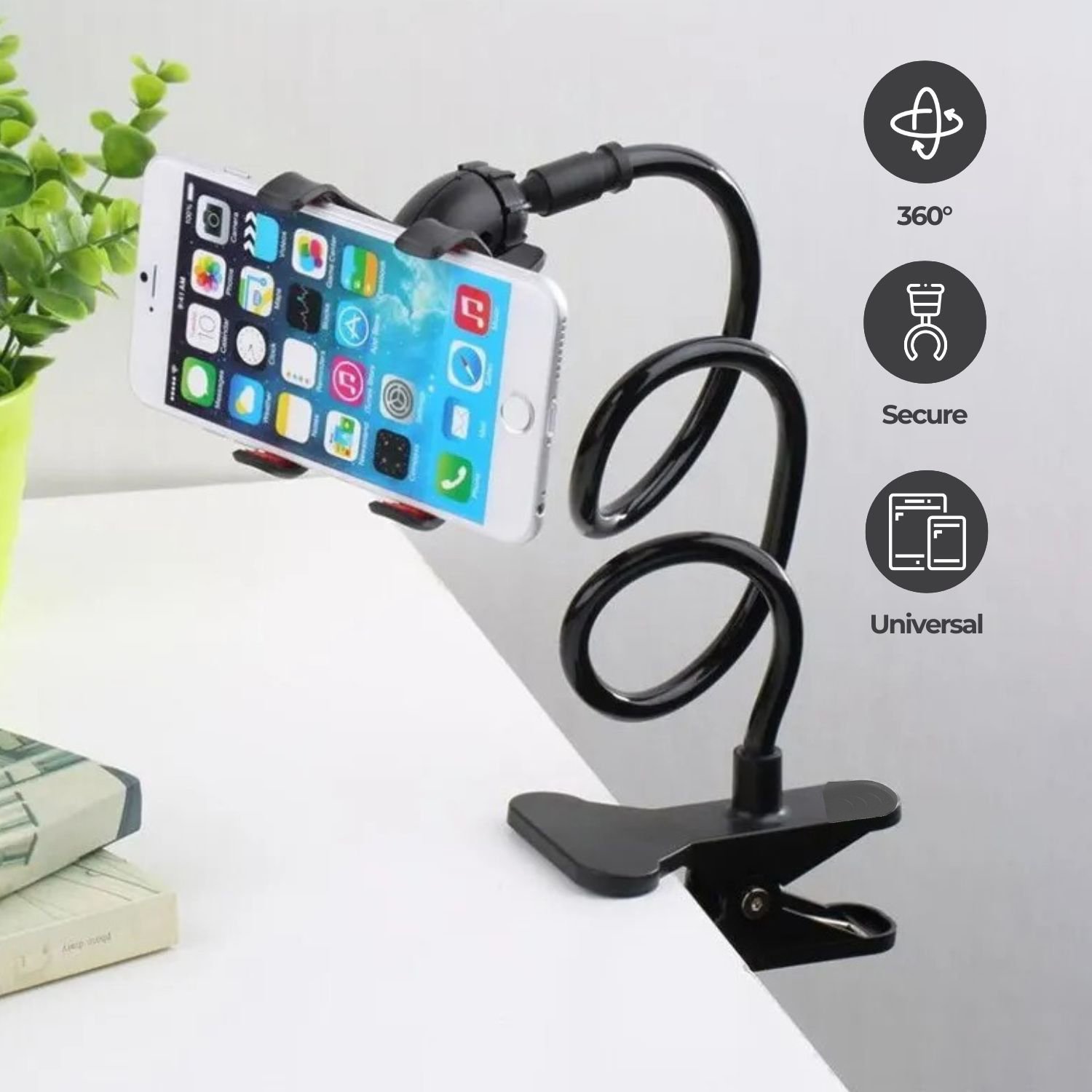 TaffSTUDIO Lazypod Tripod Holder HP Tablet Clamp Universal Tripod-8-1, Phone Stand Jepitan dengan Gooseneck Fleksibel 57cm, Putar 360 Derajat, Penjepit Meja Tempat Tidur Mobil, Support Beban 750g - Gambar 2