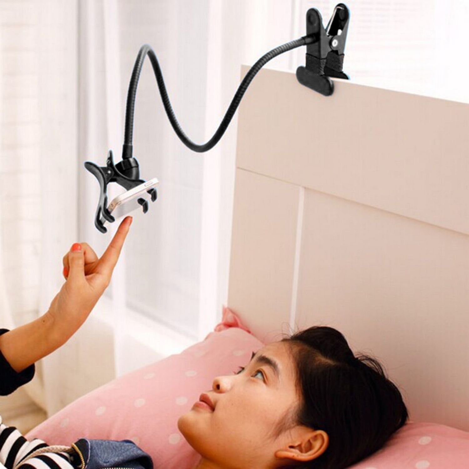 TaffSTUDIO Lazypod Tripod Holder HP Tablet Clamp Universal Tripod-8-1, Phone Stand Jepitan dengan Gooseneck Fleksibel 57cm, Putar 360 Derajat, Penjepit Meja Tempat Tidur Mobil, Support Beban 750g - Gambar 4