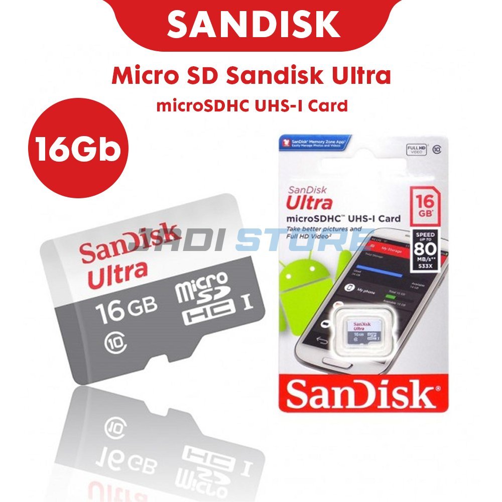 Sandisk 16GB Memory Memori Micro SD MicroSD SanDisk Ultra 16GB 80MB/s microSDHC UHS-I Class 10 No Adapter Memory Memori SanDisk Ultra microSDHC/SDXC UHS-I Class 10 100MB/s SDSQUNR Kartu Memori HP Android Tablet Speaker MP3 Konsol Game Original - Gambar 2