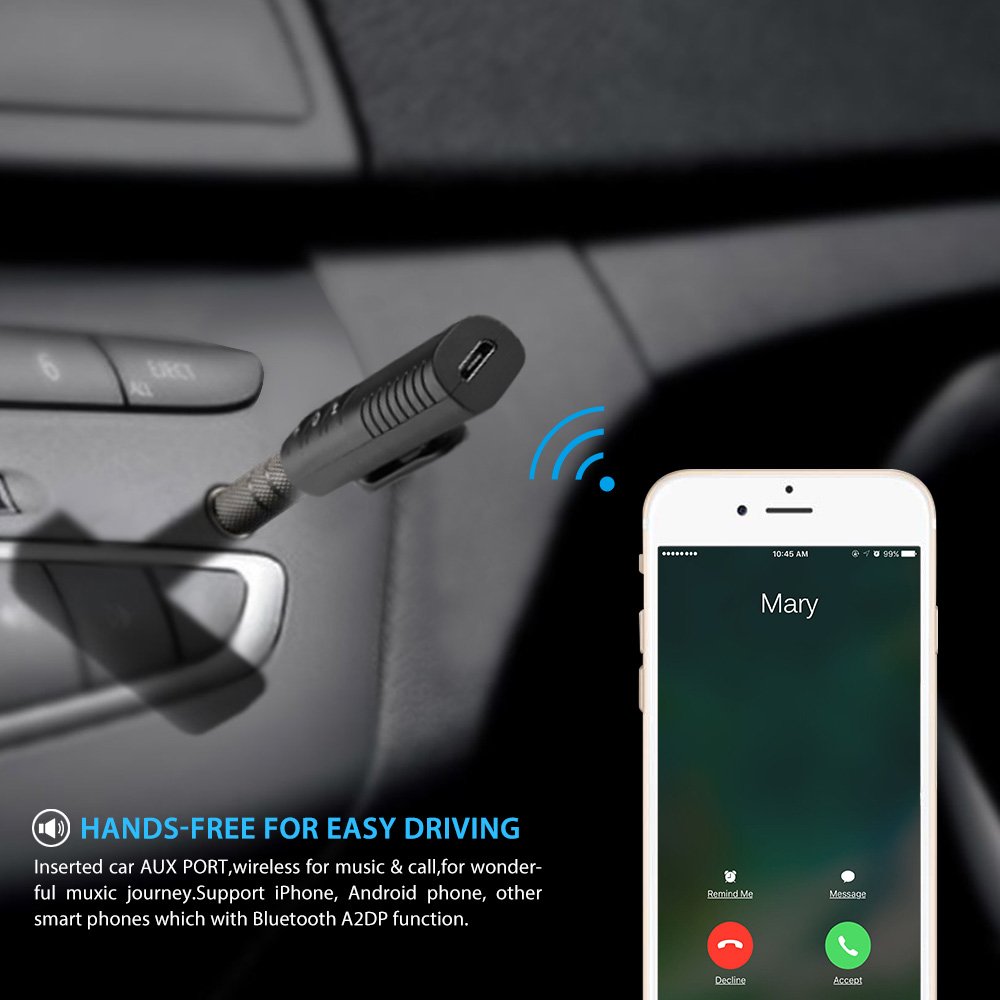 EASYIDEA Audio Bluetooth Receiver 3.5mm BT-450 Wireless AUX Car Kit Adapter Penerima Musik untuk Speaker, Headset dan Stereo Mobil, Bluetooth A2DP 10m dengan USB Mini Charging Portable - Gambar 8