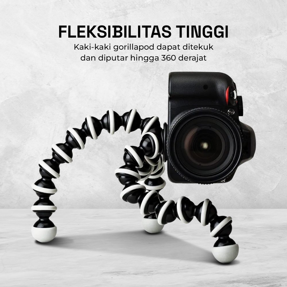 Gorillapod Besar Flexible Tripod HP Kamera DSLR 1/4 Screw Fleksibel Multifungsi untuk Smartphone dan Kamera dengan Kaki Dapat Ditekuk Diputar 360 Derajat Panjang 22 cm Lebar Kaki 2.6 cm untuk Pohon Tiang dan Berbagai Medan - Gambar 6