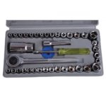 KENMASTER Kunci Sok 40 Pcs Tool Kit Set Kunci Shock Sock Pas Mur Baut Alat Bengkel Motor Mobil Perbaikan Rumah Tangga Multifungsi Socket Wrench Set High Quality Material Baja Anti Karat Kuat Awet Lengkap dengan Kotak Box Penyimpanan Praktis Murah