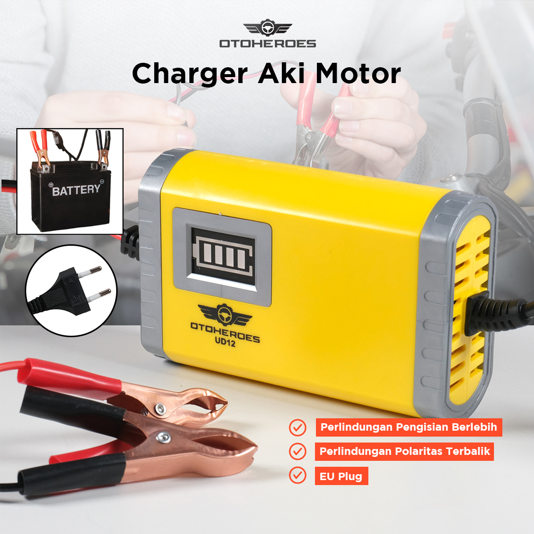 OTOHEROES Charger Aki Mobil Motor Portable 12V 2A Intelligent Battery Charger Alat Cas Aki Kering Basah Otomatis UD12 Pemelihara Baterai Kendaraan Maintenance Charger Proteksi Konslet Aman Praktis Awet Alat Perkakas Otomotif Emergency Kit Aki Tekor - Gambar 6