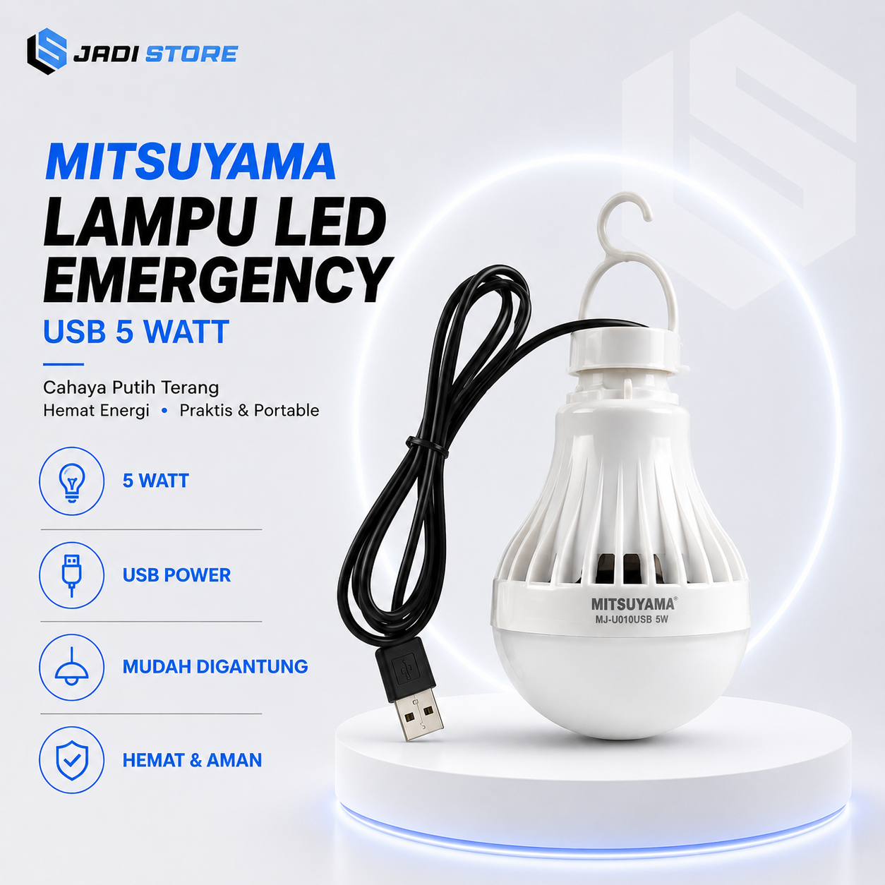 MITSUYAMA Lampu LED USB 5 Watt 5W Bohlam Emergency Lampu Darurat Mati Lampu Cahaya Putih Terang Portable Colokan USB Powerbank Laptop Lampu Gantung Kamar Tidur Berkemah Camping Outdoor Praktis Hemat Energi Alat Penerangan Awet Kuat Kualitas Original