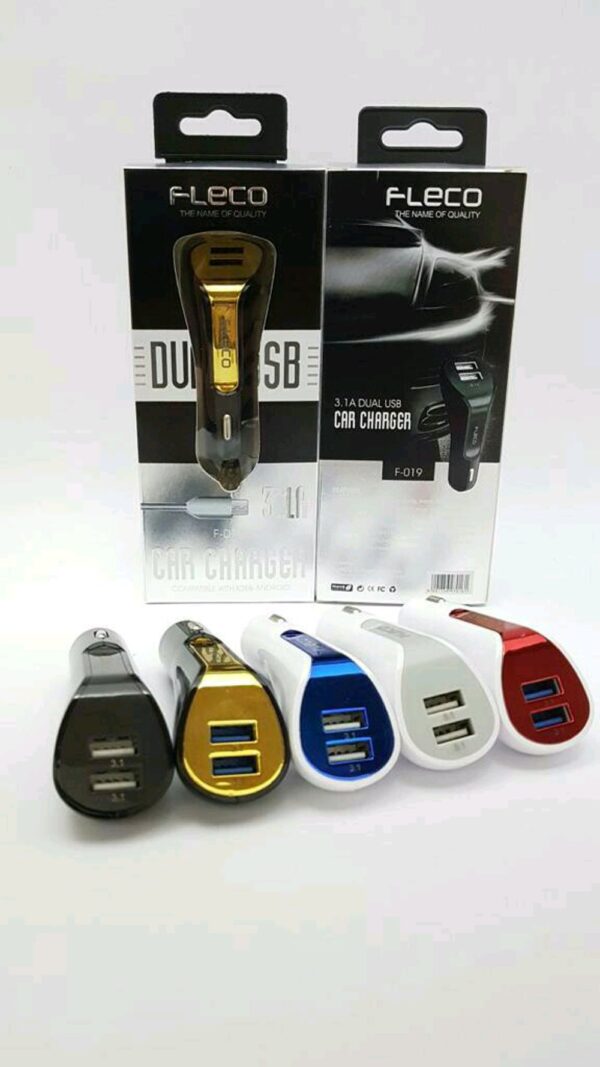 Charger Ces Mobil Car Charger FLECO F-019 3.1A Dual Usb Port Real Capacity