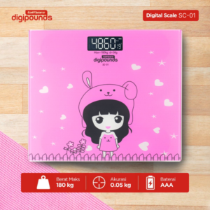 TAFFWARE Digipounds Timbangan Badan Digital Karakter 26cm 180kg SC-01 Timbangan Berat Badan Elektrik Lucu Kaca Tempered Glass Alat Ukur Berat Badan Akurat Display LCD Desain Minimalis Unik Kado Souvenir Material Kokoh Kuat Praktis High Quality Original - Gambar 3