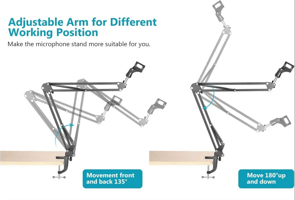 TaffSTUDIO NB-35 Stand Mikrofon Boom Arm Suspensi Scissor Desk Clamp Adjustable Microphone Holder Dual Metal Arm Lipat Kokoh Penyangga Mic Meja untuk Recording Vokal Podcast Streaming Karaoke Studio - Gambar 8