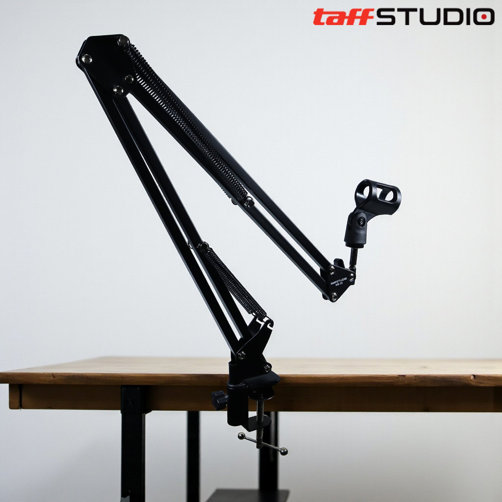 TaffSTUDIO NB-35 Stand Mikrofon Boom Arm Suspensi Scissor Desk Clamp Adjustable Microphone Holder Dual Metal Arm Lipat Kokoh Penyangga Mic Meja untuk Recording Vokal Podcast Streaming Karaoke Studio - Gambar 7