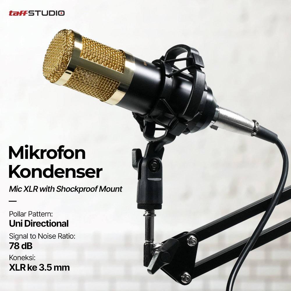 TaffSTUDIO BM-800 Mikrofon Kondenser XLR Condenser Microphone Set Shockproof Mount Mic Studio Rekaman Podcast Streaming Youtube Gaming Karaoke Smule Live Suara Jernih Anti Noise High Sensitivity Perlengkapan Alat Musik Vlog Audio Profesional Murah - Gambar 7
