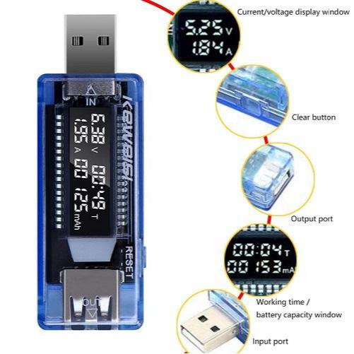 KEWEISI USB Charger Doctor Multimeter Digital Ampere Meter Voltmeter Pengukur Tegangan Listrik Arus DC Tester Kualitas Kabel Data Charger HP Powerbank Akurat LCD Display Multi Tester Alat Cek Kesehatan Baterai Smartphone Praktis Material Awet - Gambar 6