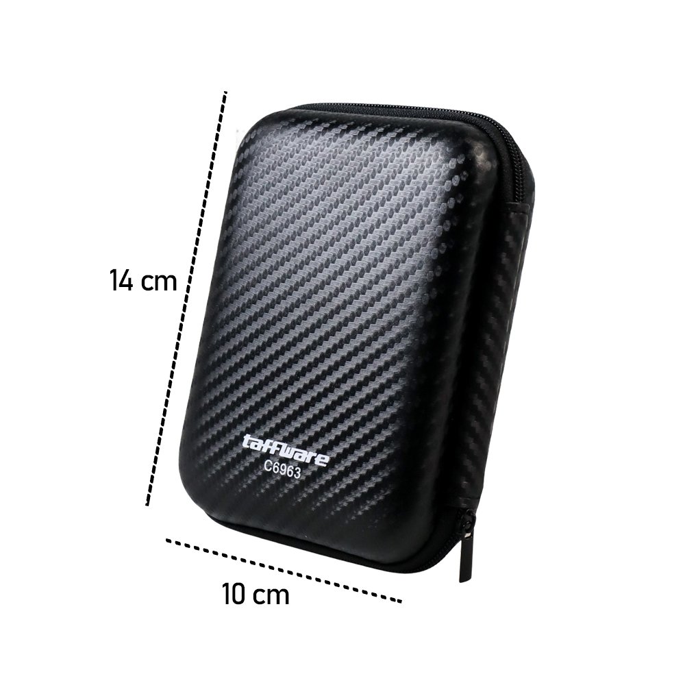 Taffware Kotak Penyimpanan Hard Disk HDD EVA Case 2.5 Inch C6963 Black Harddisk External Organizer Travel Case untuk Kabel Data Charger Earphone Powerbank Flashdisk Memory Card Tas Gadget Anti Benturan Motif Carbon - Gambar 6