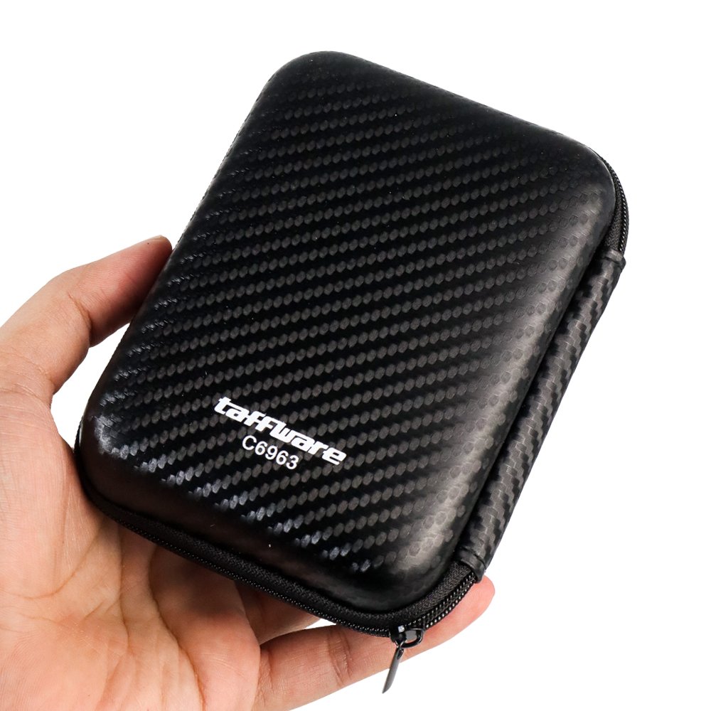 Taffware Kotak Penyimpanan Hard Disk HDD EVA Case 2.5 Inch C6963 Black Harddisk External Organizer Travel Case untuk Kabel Data Charger Earphone Powerbank Flashdisk Memory Card Tas Gadget Anti Benturan Motif Carbon - Gambar 3