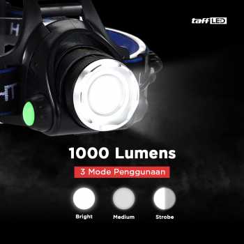TAFFLED Senter Saja Kepala 1 LED Cree XML T6 High Power Headlamp 500 Lumens 568D Lampu Kepala Super Terang Jarak Jauh Untuk Mendaki Gunung Camping Memancing Ikan Berburu Outdoor Waterproof Tahan Air Baterai Rechargeable Cas Kuat Praktis - Gambar 3