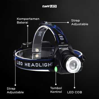 TAFFLED Senter Saja Kepala 1 LED Cree XML T6 High Power Headlamp 500 Lumens 568D Lampu Kepala Super Terang Jarak Jauh Untuk Mendaki Gunung Camping Memancing Ikan Berburu Outdoor Waterproof Tahan Air Baterai Rechargeable Cas Kuat Praktis - Gambar 5