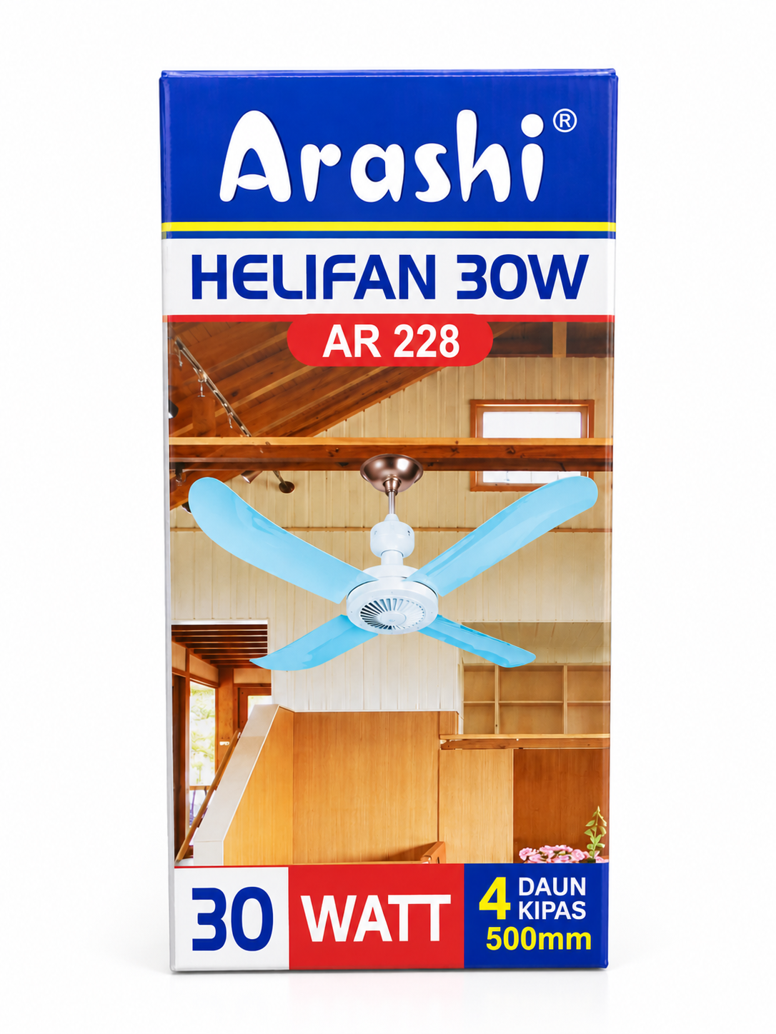 Arashi Helifan AR-228 Kipas Angin Gantung 30W 500mm 4 Baling Baling Mini Ceiling Fan 220V Hemat Listrik dengan Motor Bertenaga dan Suara Halus Warna Putih Biru untuk Kamar Tidur Ruang Tamu Rumah Kios dan Tempat Usaha - Gambar 3