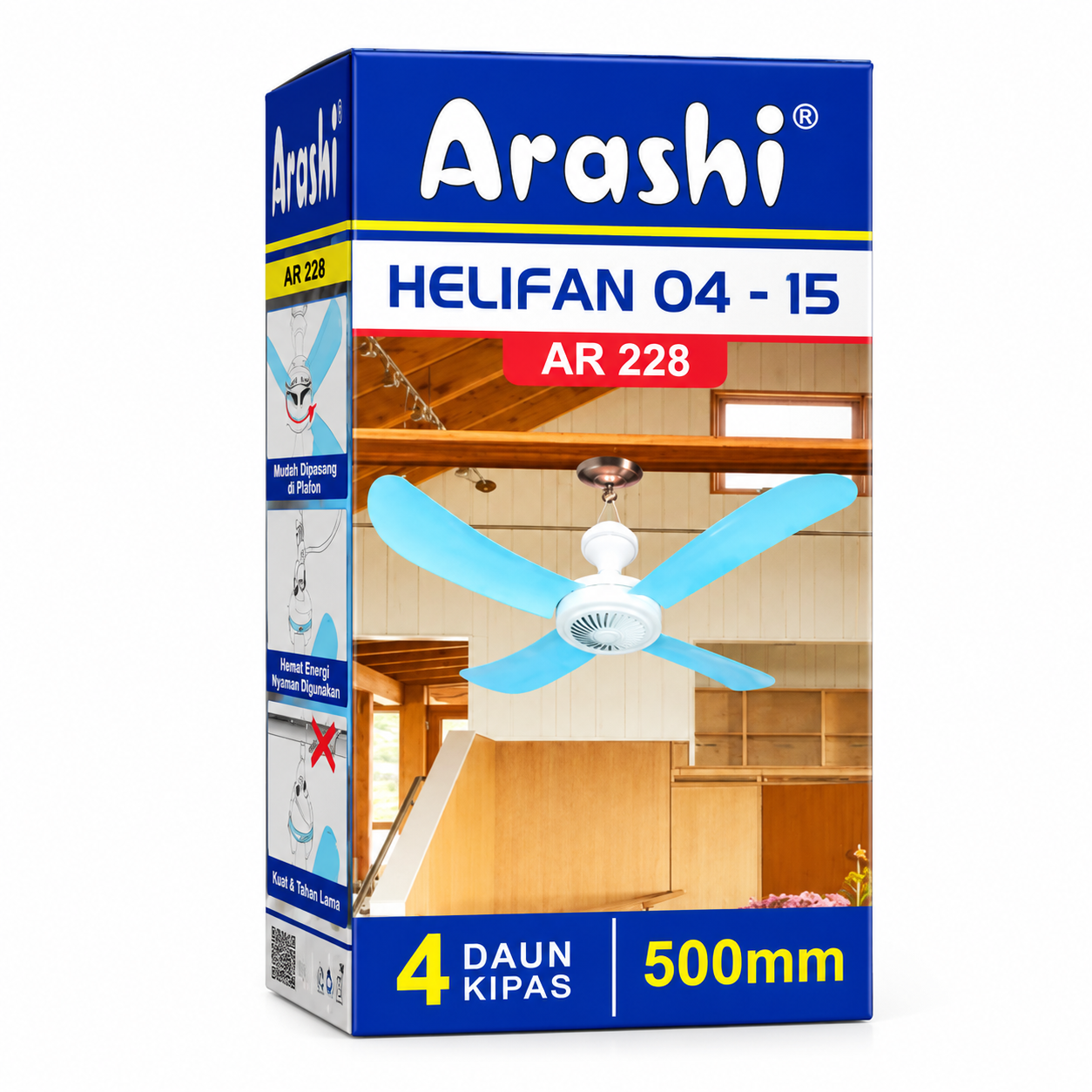 Arashi Helifan AR-228 Kipas Angin Gantung 15W 500mm 4 Baling Baling Mini Ceiling Fan Hemat Listrik dengan Desain Modern dan Suara Halus untuk Kamar Tidur Rumah Kos Asrama Kios Toko dan Ruangan Minimalis - Gambar 4