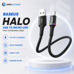 BASEUS Halo Kabel Data USB to Micro USB LED 3A Fast Charging 1 Meter Kabel Charger dan Transfer Data Smart Chip Aluminium Braided Nylon Micro USB Charging Cable untuk Smartphone Android Power Bank Kamera Speaker GPS Original