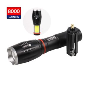 TAFFLED Senter LED Cree XM-L T6 8000 Lumens E17 COB Senter Police Swat Super Terang Jarak Jauh Senter Tactical Waterproof Tahan Air Senter Outdoor Camping Gunung Ronda Lampu Darurat Senter Zoomable Fokus Cahaya Material Aluminium Solid Kuat Awet Original - Gambar 6