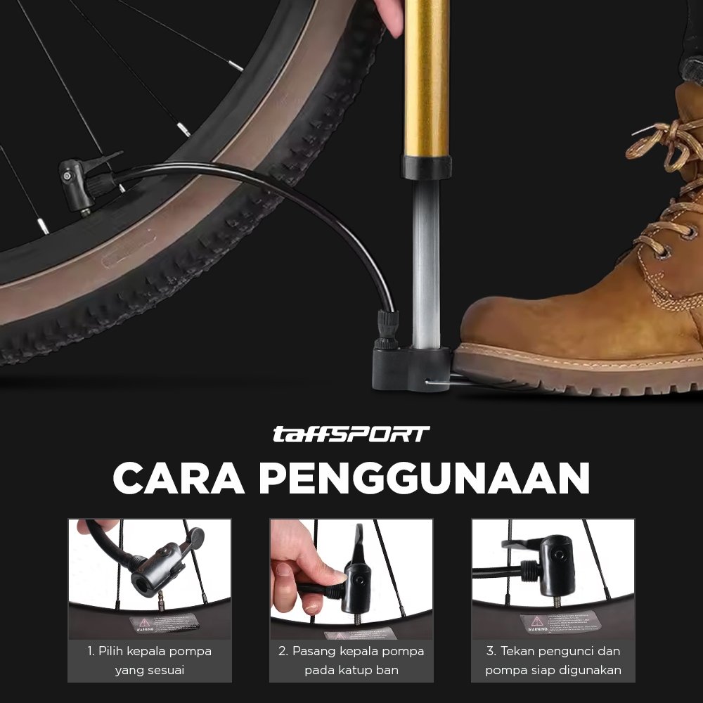 TaffSPORT Pompa Sepeda Portable Mini Gold Floor Pump Aluminium PM02 Pompa Angin Ban Sepeda Manual dengan Penjepit Frame untuk Semua Jenis Sepeda dan Bola Voli Sepak Bola Basket Praktis Tanpa Listrik - Gambar 9