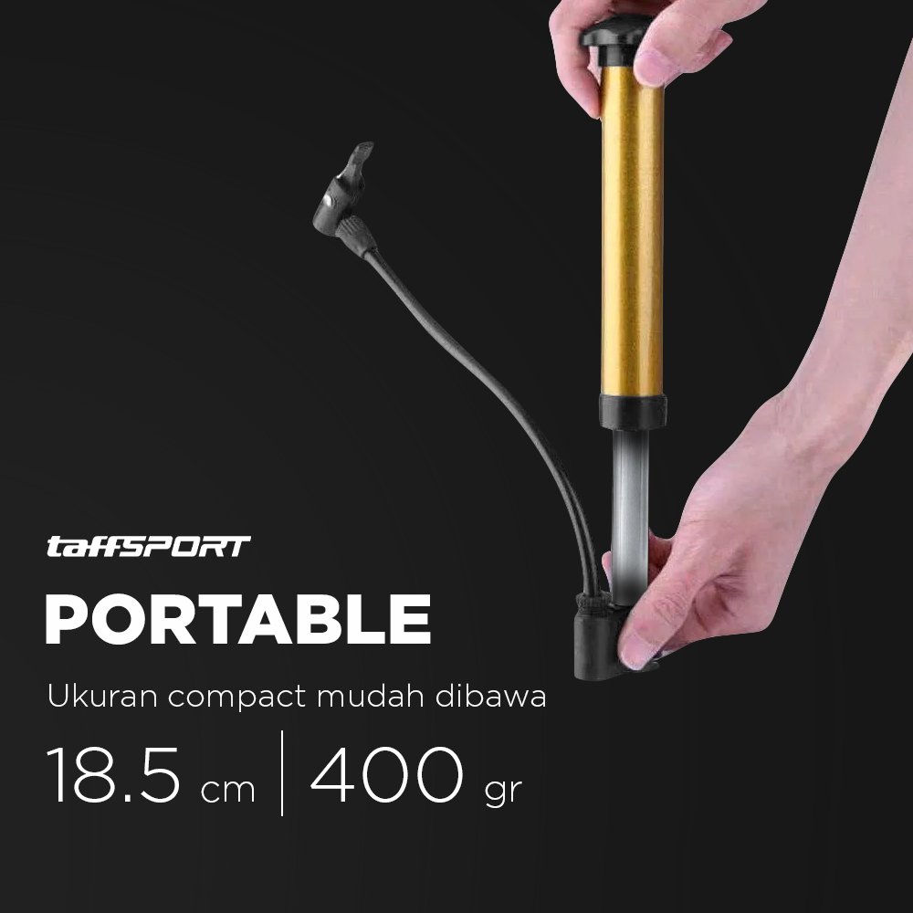 TaffSPORT Pompa Sepeda Portable Mini Gold Floor Pump Aluminium PM02 Pompa Angin Ban Sepeda Manual dengan Penjepit Frame untuk Semua Jenis Sepeda dan Bola Voli Sepak Bola Basket Praktis Tanpa Listrik - Gambar 6