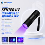 TaffLED Senter UV Ultraviolet 400nm 9 LED UV-395 Mini Flashlight Aluminium untuk Cek Keaslian Uang, Sidik Jari, Jejak dan Benda Samar, Senter UV Portable dengan 3 Baterai AAA untuk Pemeriksaan
