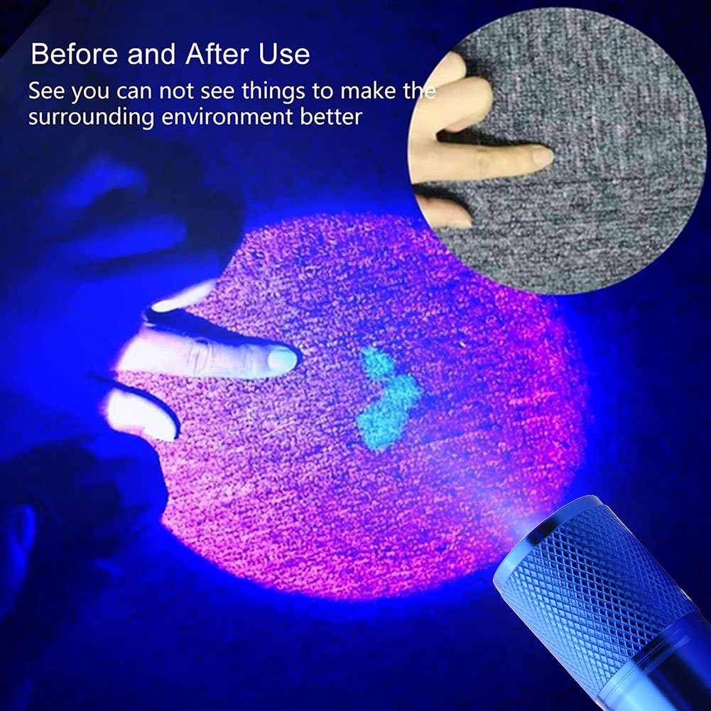 TaffLED Senter UV Ultraviolet 400nm 9 LED UV-395 Mini Flashlight Aluminium untuk Cek Keaslian Uang, Sidik Jari, Jejak dan Benda Samar, Senter UV Portable dengan 3 Baterai AAA untuk Pemeriksaan - Gambar 9