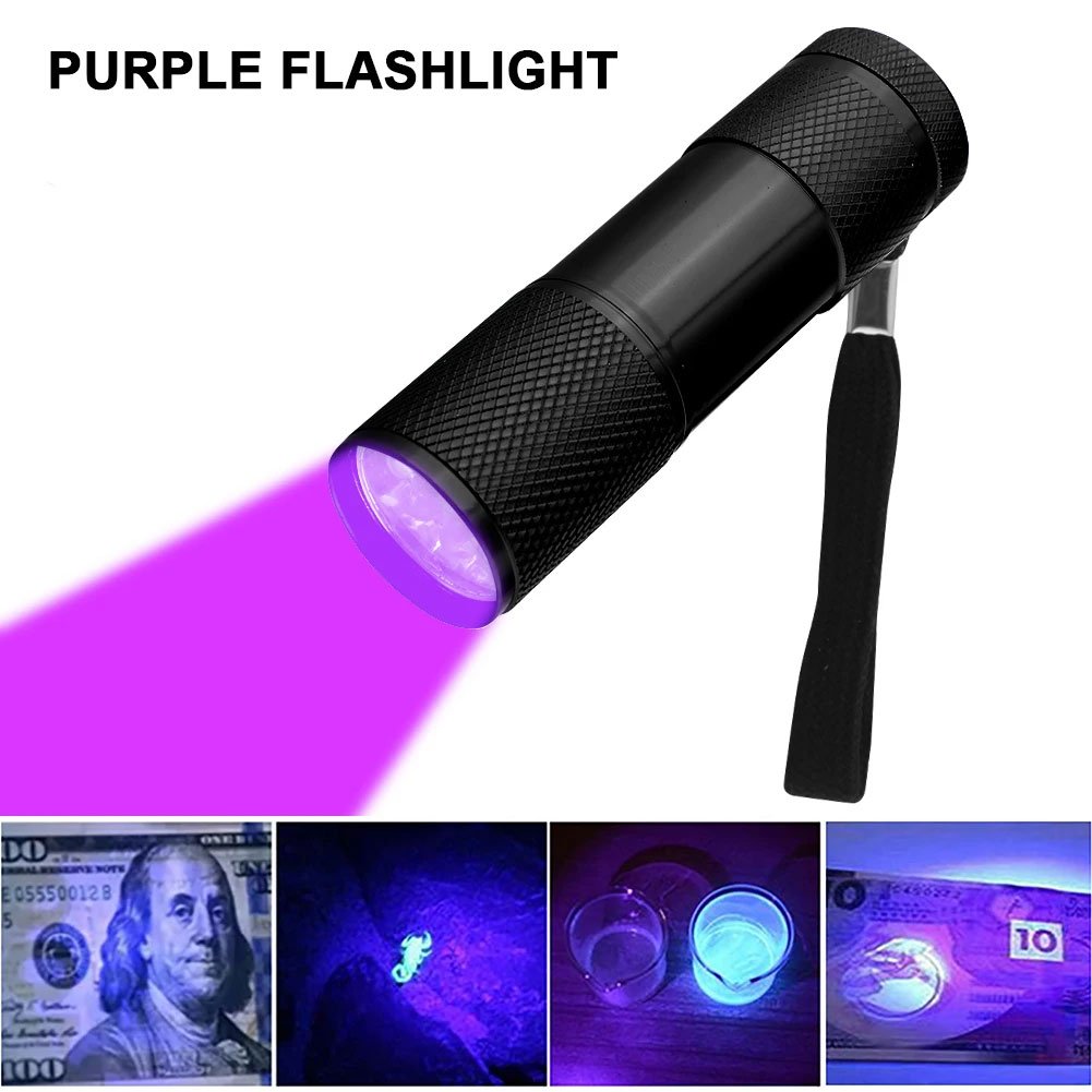 TaffLED Senter UV Ultraviolet 400nm 9 LED UV-395 Mini Flashlight Aluminium untuk Cek Keaslian Uang, Sidik Jari, Jejak dan Benda Samar, Senter UV Portable dengan 3 Baterai AAA untuk Pemeriksaan - Gambar 7
