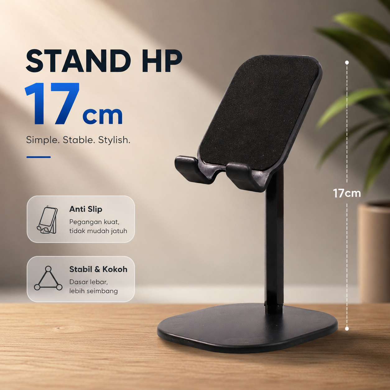AIEACH Stand HP Desktop Adjustable Phone Holder 17cm K2 Black Dudukan Smartphone Meja untuk HP 4-7 Inch dengan Sudut 5-35 Derajat Pad Anti Slip dan Ruang Kabel Charging untuk Meja Kerja Belajar Video Call Menonton dan Browsing - Gambar 2
