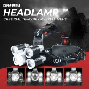 TaffLED Senter Kepala Light Cree XML T6 4XPE IPX6 40000 Lumens BL254 – Headlamp 5 LED Super Terang Cree XM-L T6 + 4 XPE Headlamp Outdoor Camping Hiking Waterproof Rechargeable Lampu Kepala Adjustable Strap Lengkap - Gambar 5