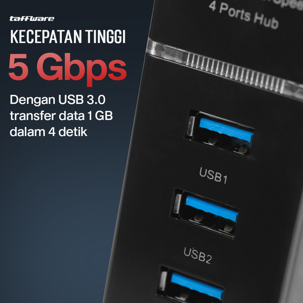 Taffware USB Hub 3.0 Adapter 4in1 303 Splitter USB 5Gbps Multi Port untuk Laptop PC Komputer Hub USB Type A High Speed Plug and Play Support Flashdisk Mouse Keyboard Harddisk Printer Portable - Gambar 6