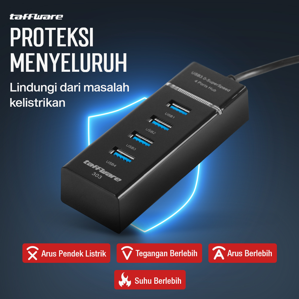 Taffware USB Hub 3.0 Adapter 4in1 303 Splitter USB 5Gbps Multi Port untuk Laptop PC Komputer Hub USB Type A High Speed Plug and Play Support Flashdisk Mouse Keyboard Harddisk Printer Portable - Gambar 5