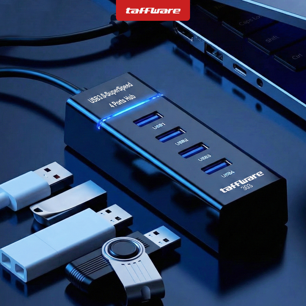 Taffware USB Hub 3.0 Adapter 4in1 303 Splitter USB 5Gbps Multi Port untuk Laptop PC Komputer Hub USB Type A High Speed Plug and Play Support Flashdisk Mouse Keyboard Harddisk Printer Portable - Gambar 3