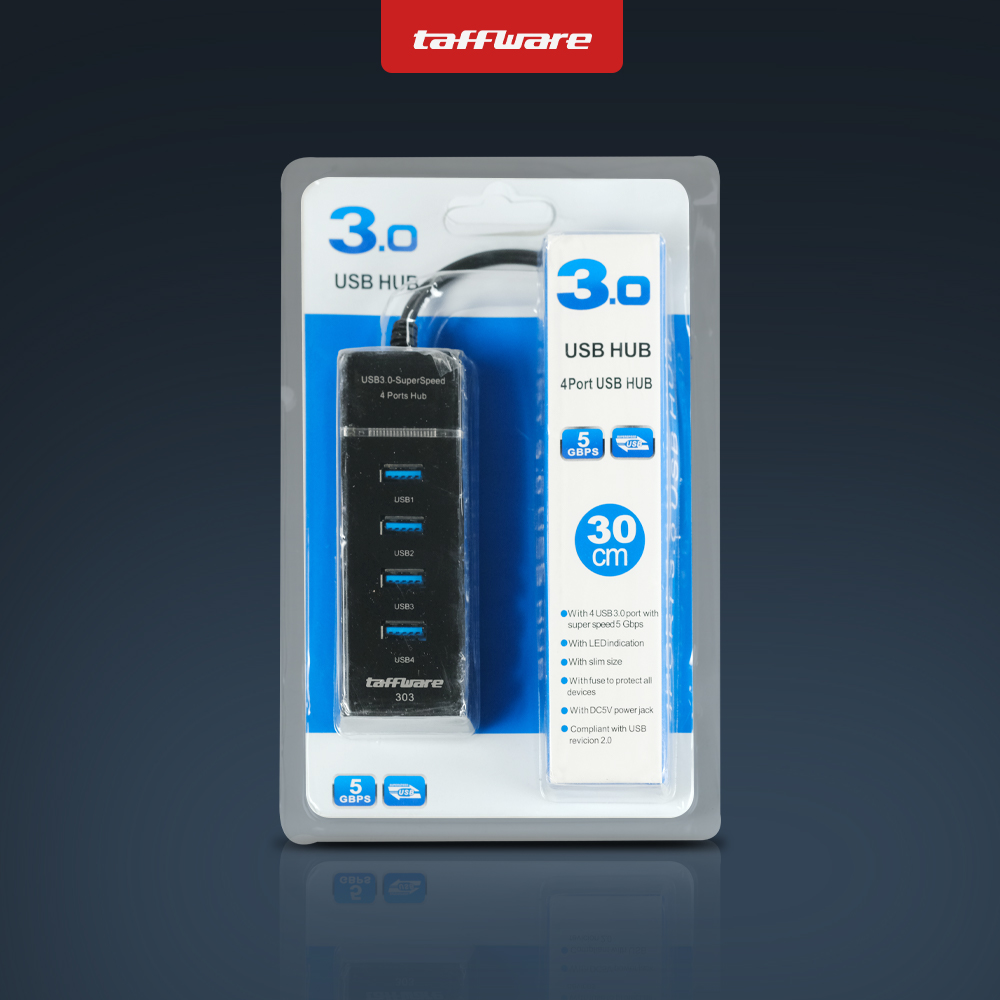 Taffware USB Hub 3.0 Adapter 4in1 303 Splitter USB 5Gbps Multi Port untuk Laptop PC Komputer Hub USB Type A High Speed Plug and Play Support Flashdisk Mouse Keyboard Harddisk Printer Portable - Gambar 2