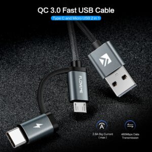 FLOVEME Kabel Charger 2in1 Fast Charging Micro USB Type C 14W 1.2M Quick Charge 3.0 Kabel Data Braided TPE USB Charging Cable 2.8A Dual Output untuk Smartphone Android Tablet Power Bank GPS Kamera Digital Pengisian Cepat Anti Kusut Awet - Gambar 4