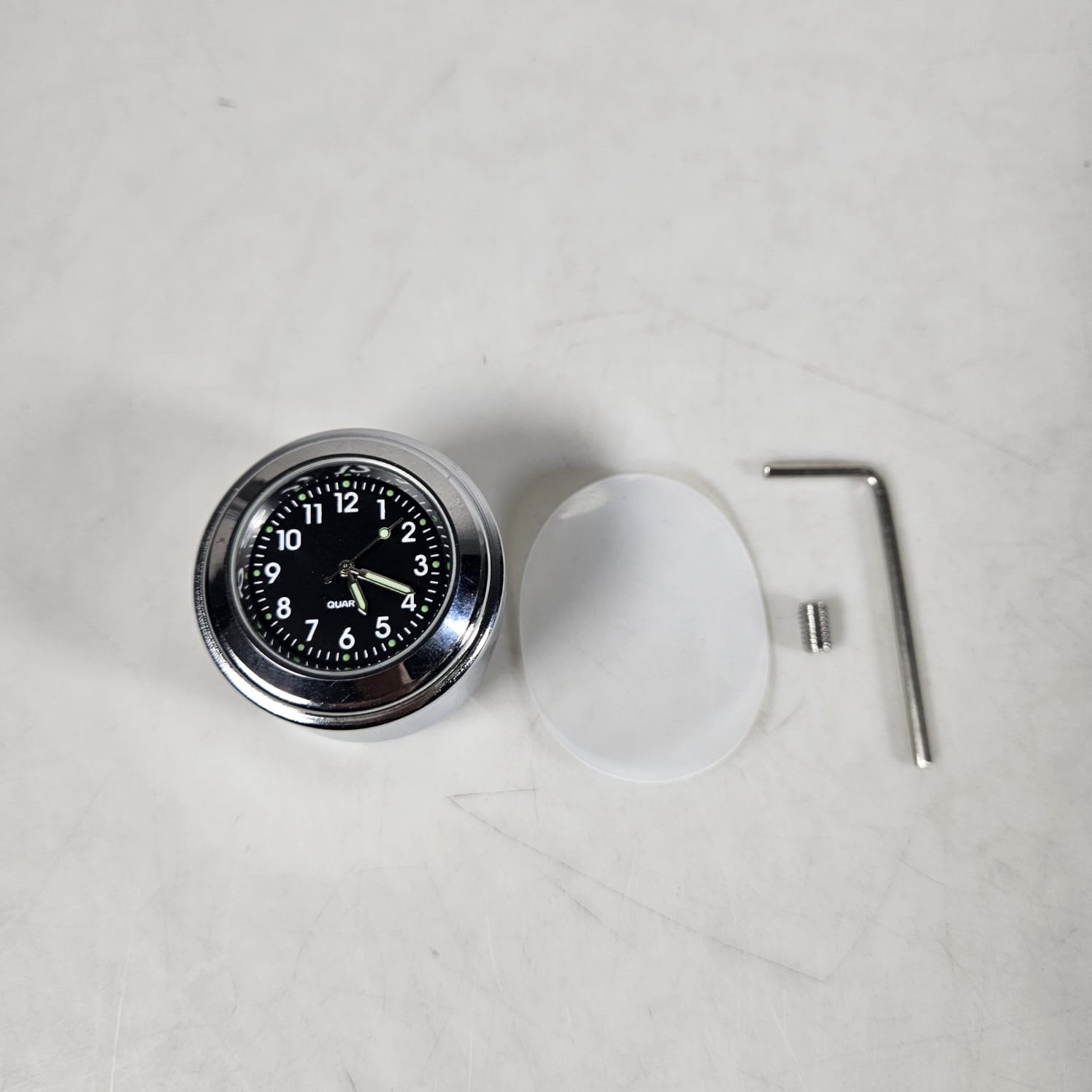 Jam Motor Handlebar Quartz Clock MT-WTCP Jam Stang Motor Aksesoris Setang Kendaraan Mini Zinc Alloy Silver untuk Kendaraan dengan Handlebar Mudah Dipasang Dilengkapi Screwdriver dan Screw - Gambar 8