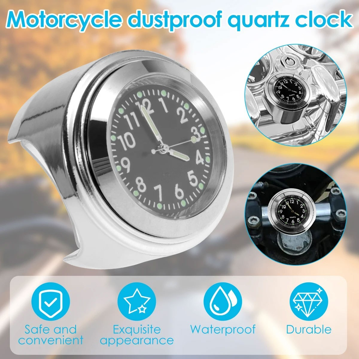 Jam Motor Handlebar Quartz Clock MT-WTCP Jam Stang Motor Aksesoris Setang Kendaraan Mini Zinc Alloy Silver untuk Kendaraan dengan Handlebar Mudah Dipasang Dilengkapi Screwdriver dan Screw - Gambar 5