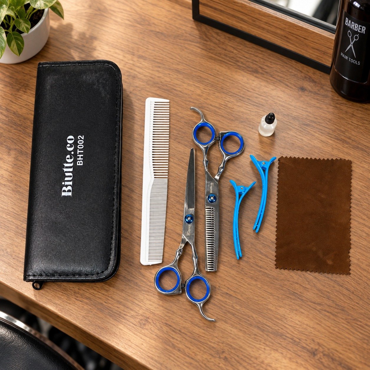 KNIFEZER Gunting Rambut Salon Set 7in1 Buffing Stainless Steel 4Cr13 - BHT002 Gunting Rambut Profesional Set Gunting Sasak Flat Salon Barbershop Hairstylist KNIFEZER Peralatan Potong Rambut Lengkap Gunting Rambut Set Salon Hair Cutting Tools - Gambar 2