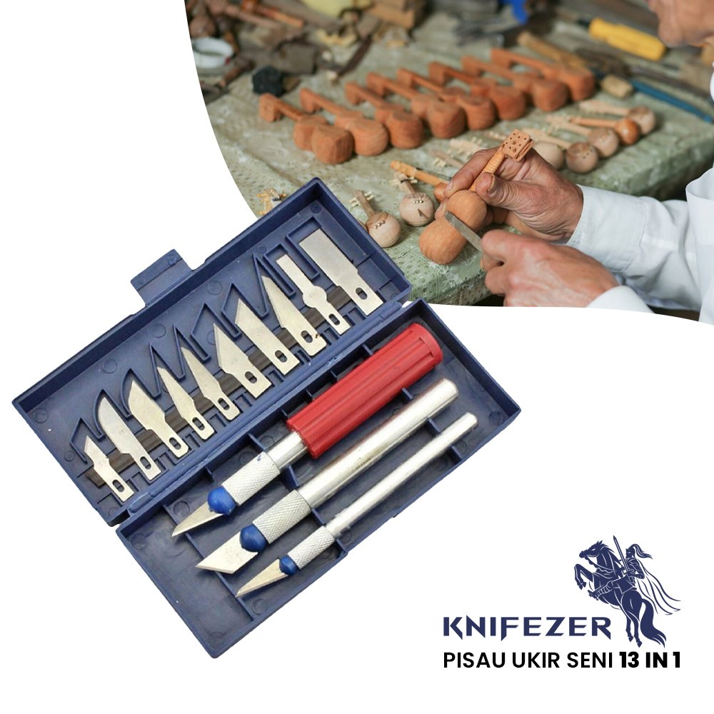 KNIFEZER Set Pisau Ukir Seni 13in1 Crafting Knife A-003 dengan 13 Mata Pisau Presisi dan 3 Gagang Anti Slip untuk DIY Kerajinan Kayu Karton Karet Styrofoam Seni Ukir Detail dan Model Making untuk Pemula dan Pengguna Berpengalaman - Gambar 2