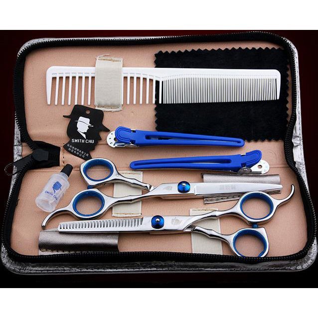 KNIFEZER Gunting Rambut Salon Set 7in1 Buffing Stainless Steel 4Cr13 - BHT002 Gunting Rambut Profesional Set Gunting Sasak Flat Salon Barbershop Hairstylist KNIFEZER Peralatan Potong Rambut Lengkap Gunting Rambut Set Salon Hair Cutting Tools - Gambar 3