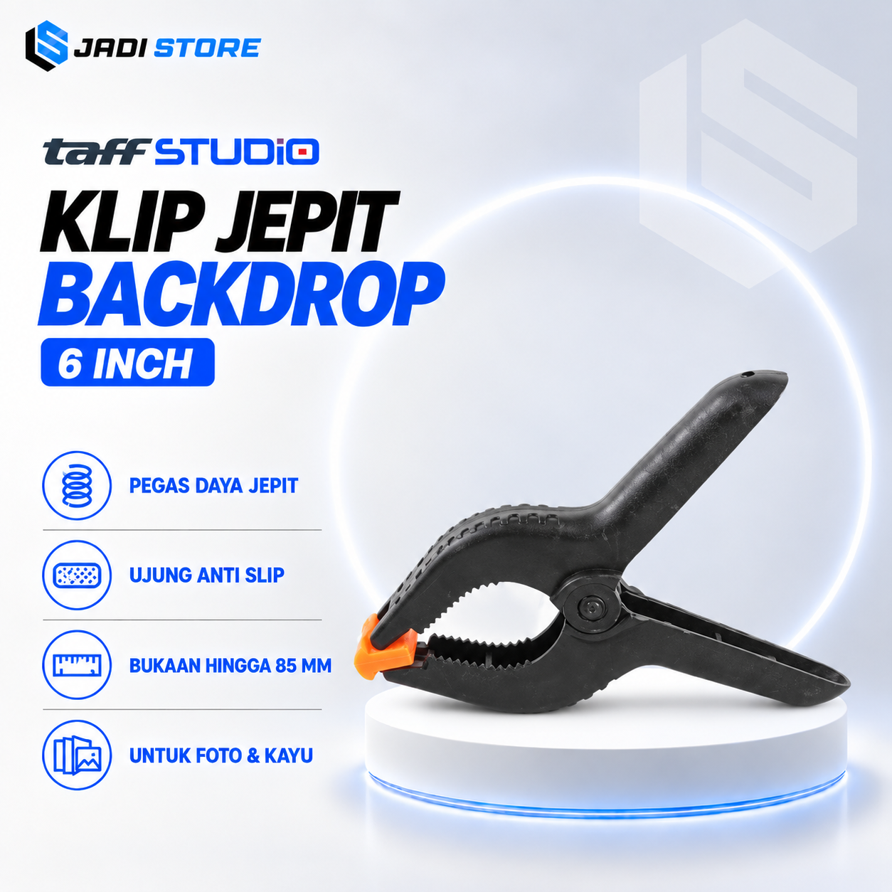 TaffSTUDIO PB-A06 Klip Jepit Backdrop 6 Inch Clamp Fotografi Studio Pegas Kuat Anti Slip Penjepit Kain Background Foto dengan Mulut Bergerigi Bukaan Maksimal 50mm Bahan Plastik untuk Tiang Stand Backdrop dan Papan Kayu Woodworking