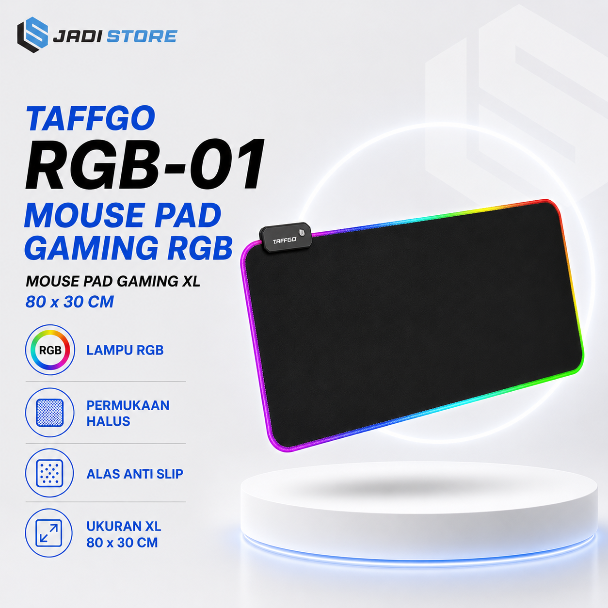 TaffGO RGB-01 Mouse Pad Gaming Besar LED RGB Mousepad XL Desk Mat 80x30cm Alas Mouse Komputer Laptop Anti Slip Mouse Pad RGB Nyala Lampu LED Gaming Setup Mousepad Tebal Halus Untuk Game