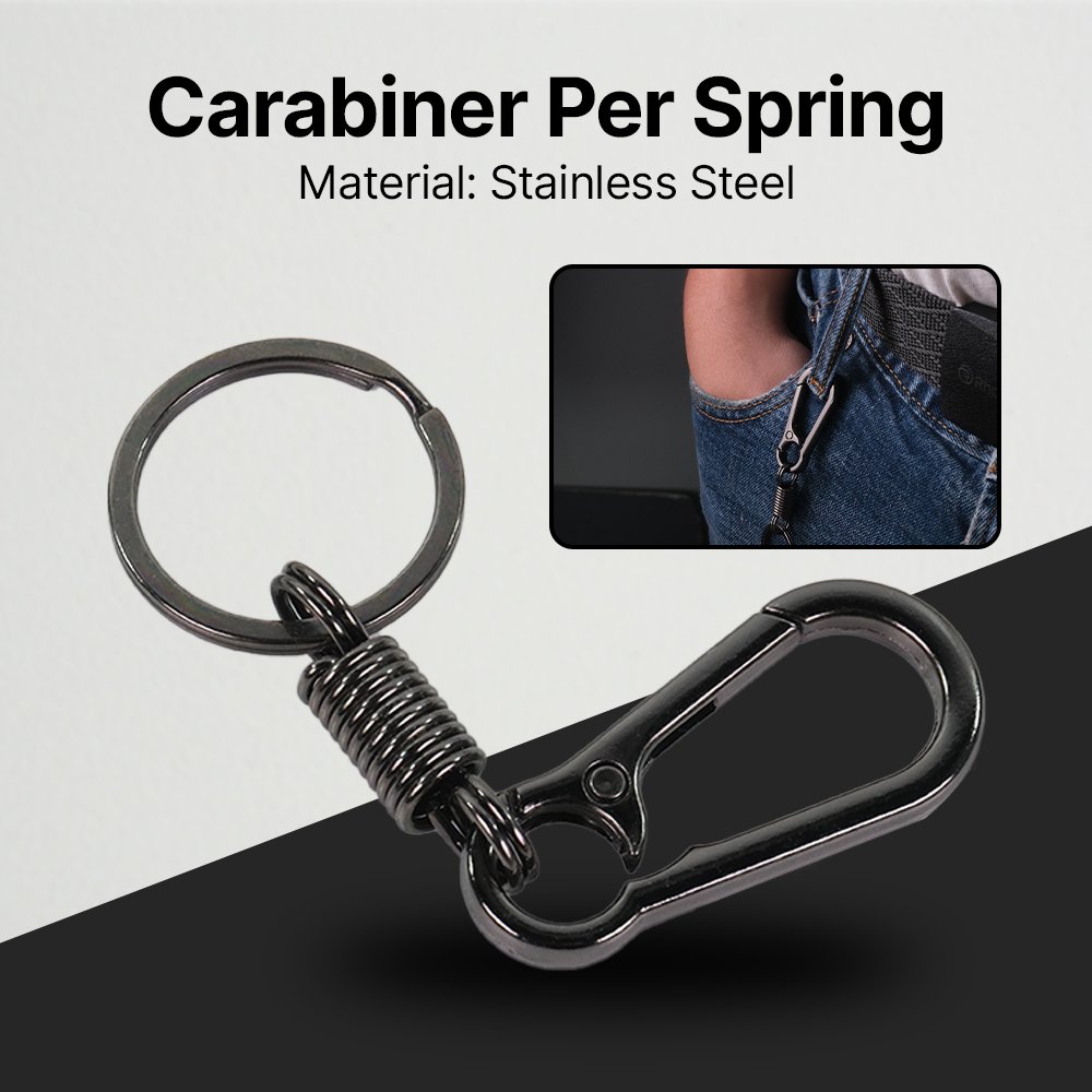 Taffware Carabiner Gantungan Kunci Black Per Spring Keychain Stainless Steel SN14 Pengait Karabiner EDC Kait Tas Sabuk Botol Outdoor Anti Karat Pegas Kuat Ringan untuk Camping Hiking Perlengkapan Harian - Gambar 3