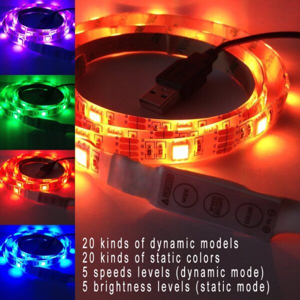 LED Strip LED Strip RGB LED Strip RGB 5050 LED Strip 5050 LED 5050 Strip Waterproof 90cm with Controller USB 5V