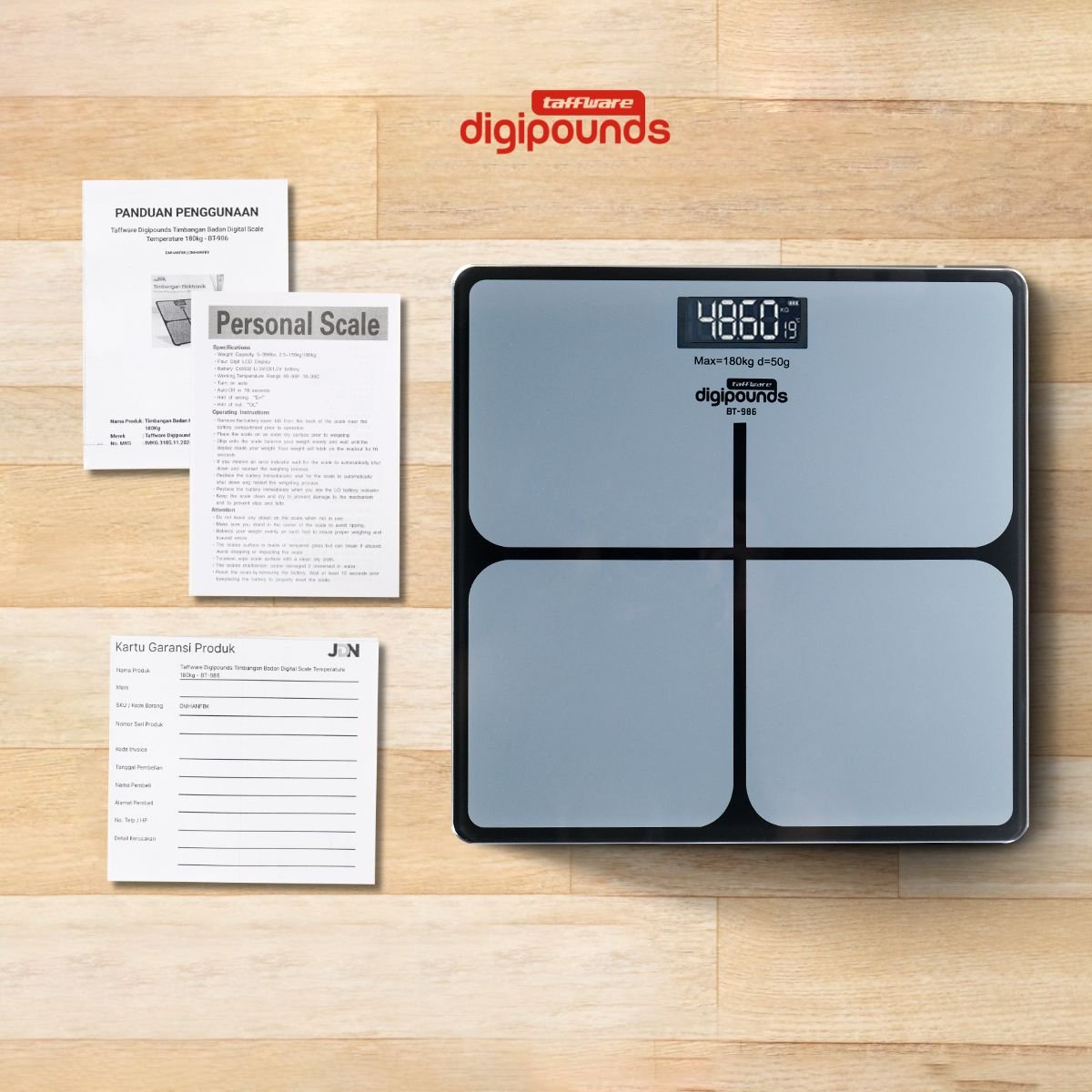 TAFFWARE Digipounds BT-986 Timbangan Badan Digital 180Kg Akurasi 0.05Kg, Digital Scale Elektronik dengan 6mm Tempered Glass, LCD Display, Baterai 2x AAA untuk Anak Dewasa, Alat Ukur Berat - Gambar 9
