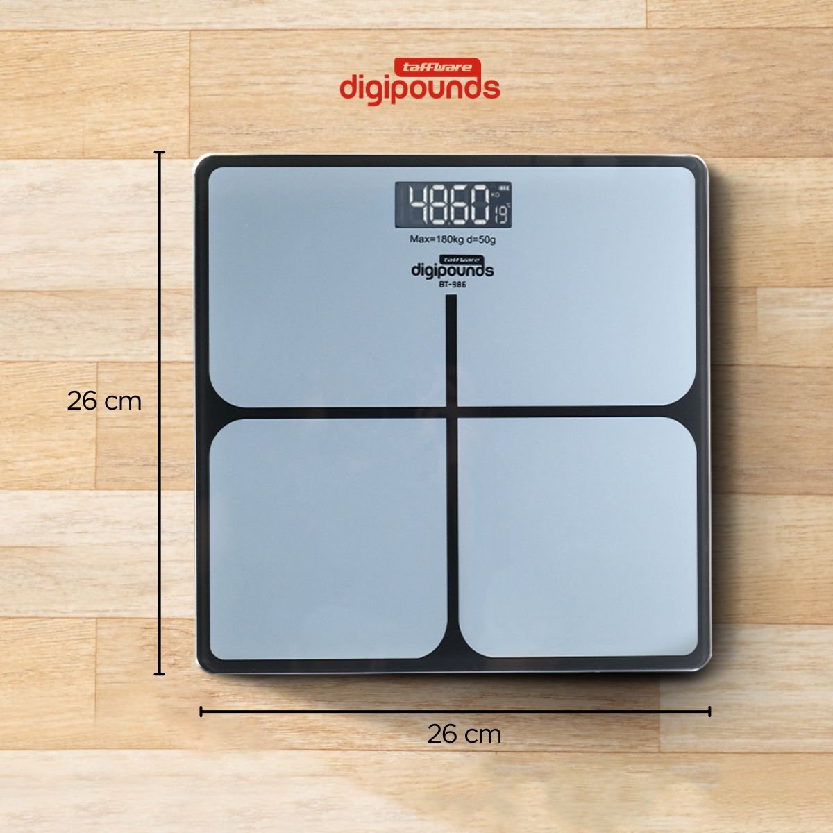 TAFFWARE Digipounds BT-986 Timbangan Badan Digital 180Kg Akurasi 0.05Kg, Digital Scale Elektronik dengan 6mm Tempered Glass, LCD Display, Baterai 2x AAA untuk Anak Dewasa, Alat Ukur Berat - Gambar 8