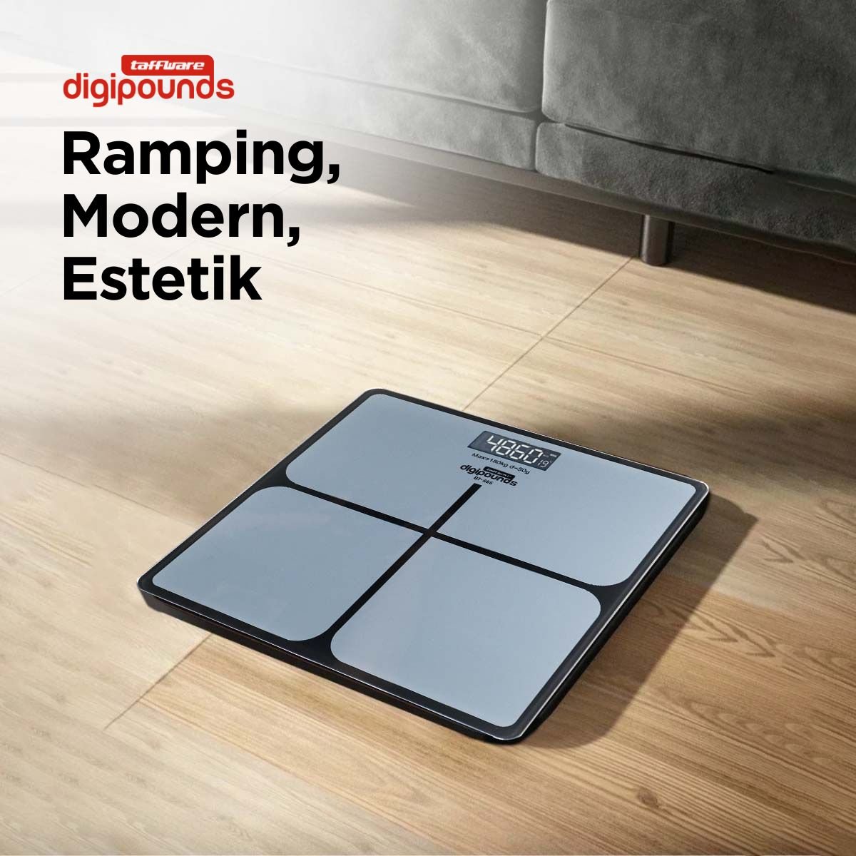 TAFFWARE Digipounds BT-986 Timbangan Badan Digital 180Kg Akurasi 0.05Kg, Digital Scale Elektronik dengan 6mm Tempered Glass, LCD Display, Baterai 2x AAA untuk Anak Dewasa, Alat Ukur Berat - Gambar 6