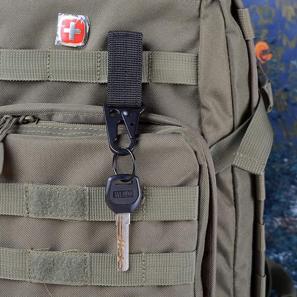 TaffSPORT Gantungan Kunci Quickdraw Carabiner Black SN74 Tactical Nylon Belt Pengait Tas Sabuk Ransel EDC Outdoor Stainless Steel Ring Kunci Kuat Anti Karat 17cm untuk Camping Hiking Traveling Perlengkapan Harian - Gambar 8